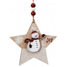 Χριστουγεννιάτικo Ξύλινο Αστεράκι με Χιονάνθρωπο και "Joy" (12cm)